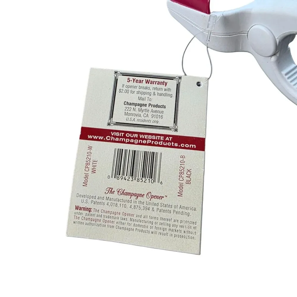 The Champagne Opener II NWT White Made USA Patented Cork Remover CP85210